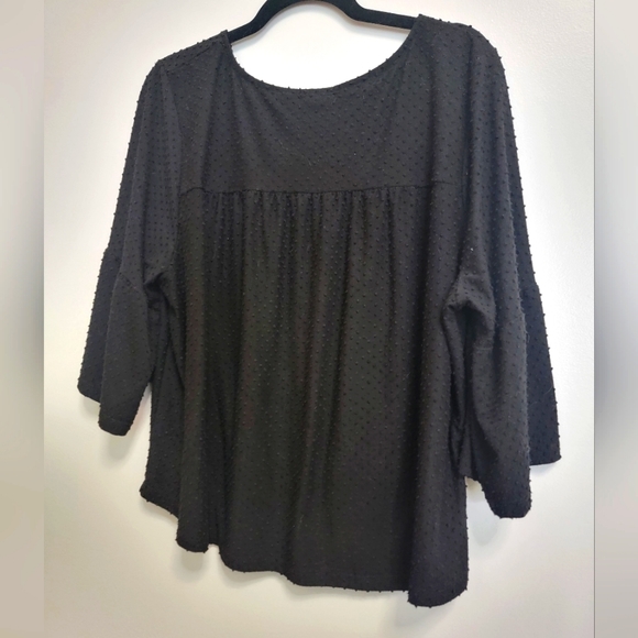 W5 Anthropologie Black Polka Dot Bell Sleeve Plus-Size Top! - Picture 2 of 4